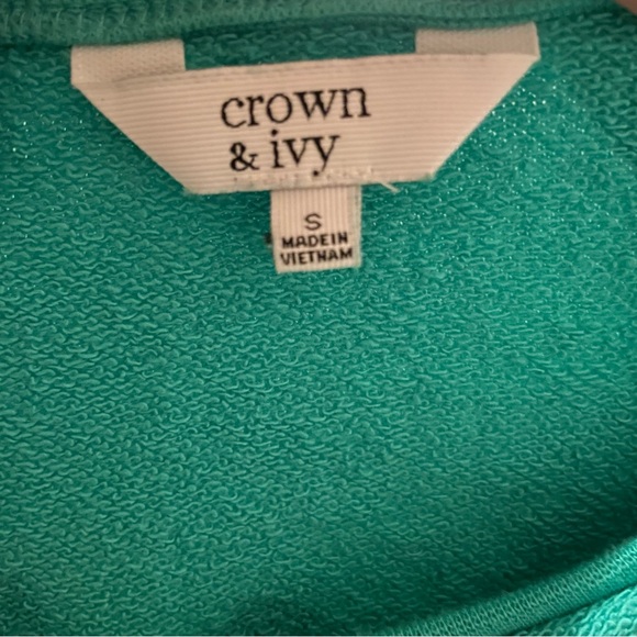 Crown and Ivy Flamingo Sweatshirt Top Teal Beach Size Small So Cute! - Picture 3 of 9